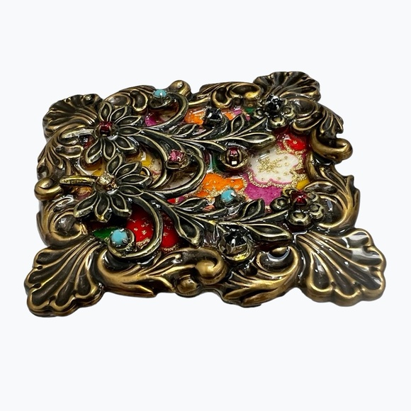 ALICE M SIGNED MIXED MEDIA MULTICOLOR FLOWER BROOCH - Picture 9 of 14